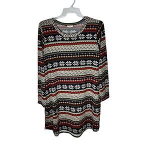 Sweet Lovely by Jen Fair Isle Long Sleeve Swing Dress Holiday Christmas Sz 2XL